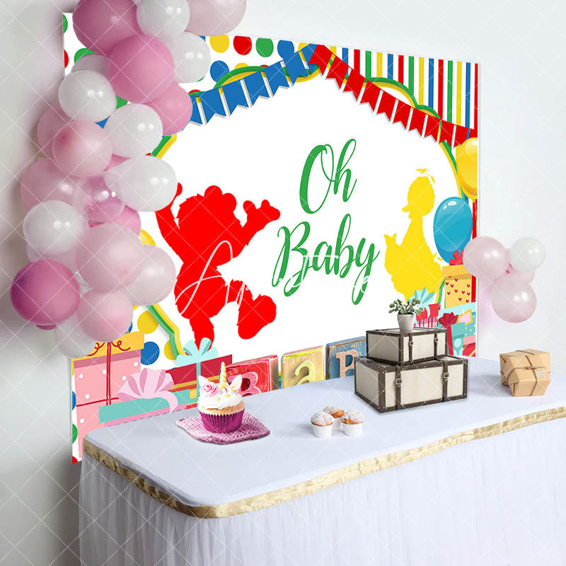 Aperturee - Oh Baby Cute Doll Stripes Dots Baby Shower Backdrop