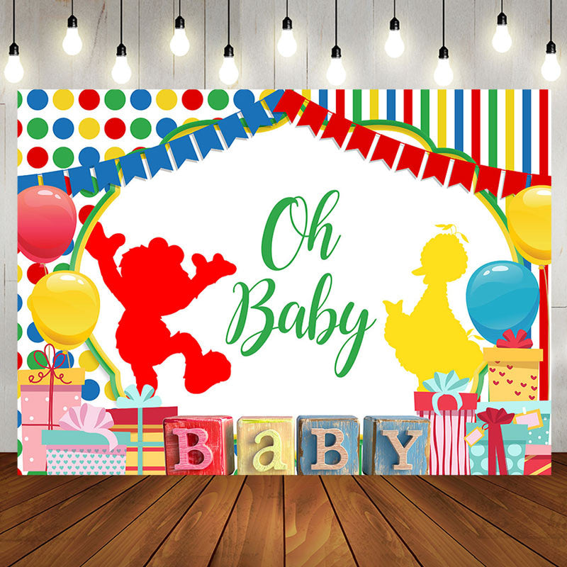 Aperturee - Oh Baby Cute Doll Stripes Dots Baby Shower Backdrop