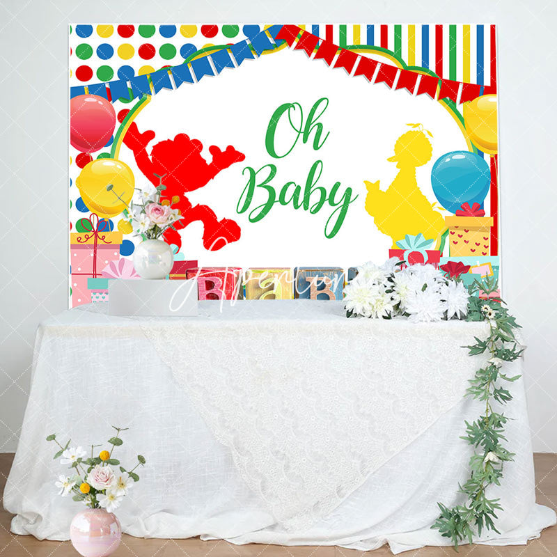 Aperturee - Oh Baby Cute Doll Stripes Dots Baby Shower Backdrop