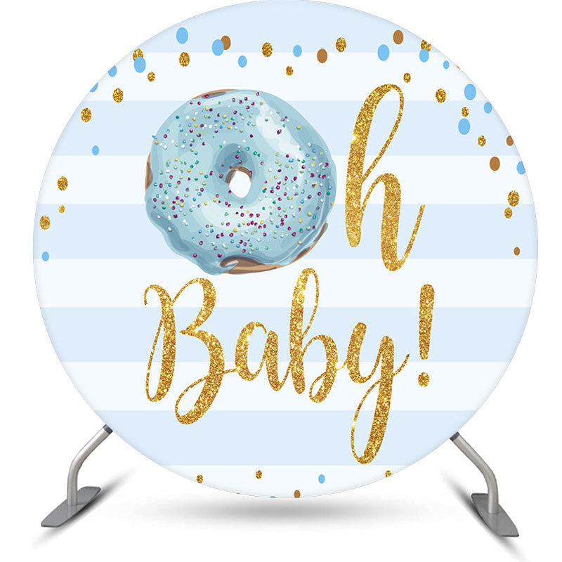 Aperturee - Oh Baby Donut Stripe Round Gender Reveal Backdrop