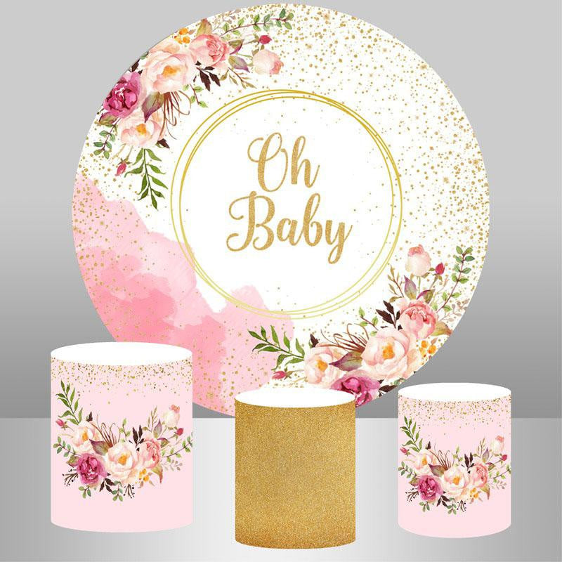 Aperturee Oh Baby Floral Glitter Round Backdrop For Shower