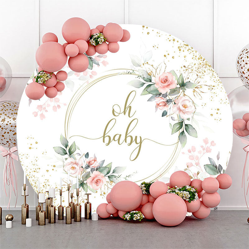 Aperturee - Oh Baby Floral Greenery Round Gender Reveal Backdrop