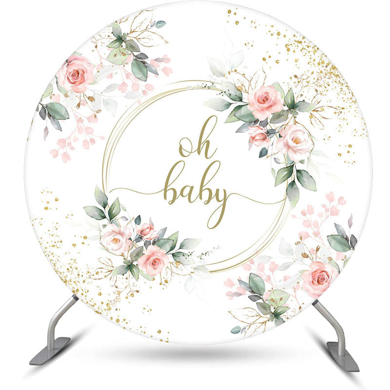 Aperturee - Oh Baby Floral Greenery Round Gender Reveal Backdrop