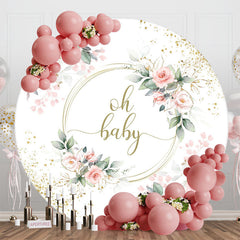 Aperturee - Oh Baby Floral Greenery Round Gender Reveal Backdrop