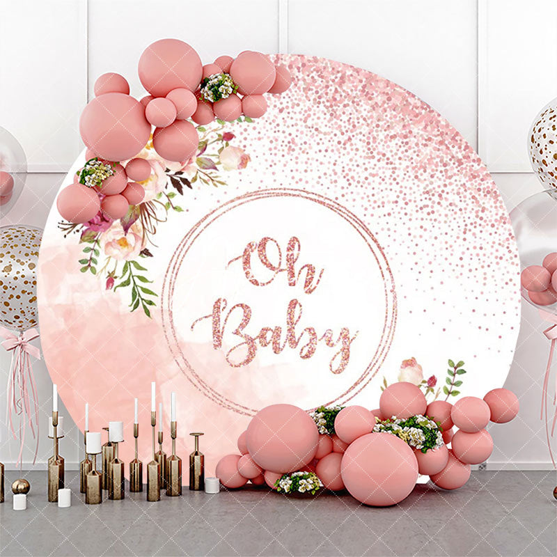 Aperturee - Oh Baby Floral Round Gender Reveal Backdrop For Girl