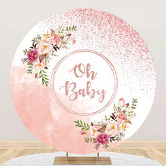 Aperturee - Oh Baby Floral Round Gender Reveal Backdrop For Girl