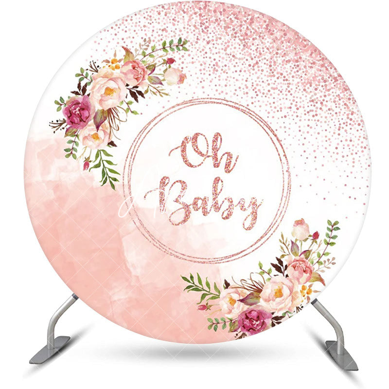 Aperturee - Oh Baby Floral Round Gender Reveal Backdrop For Girl