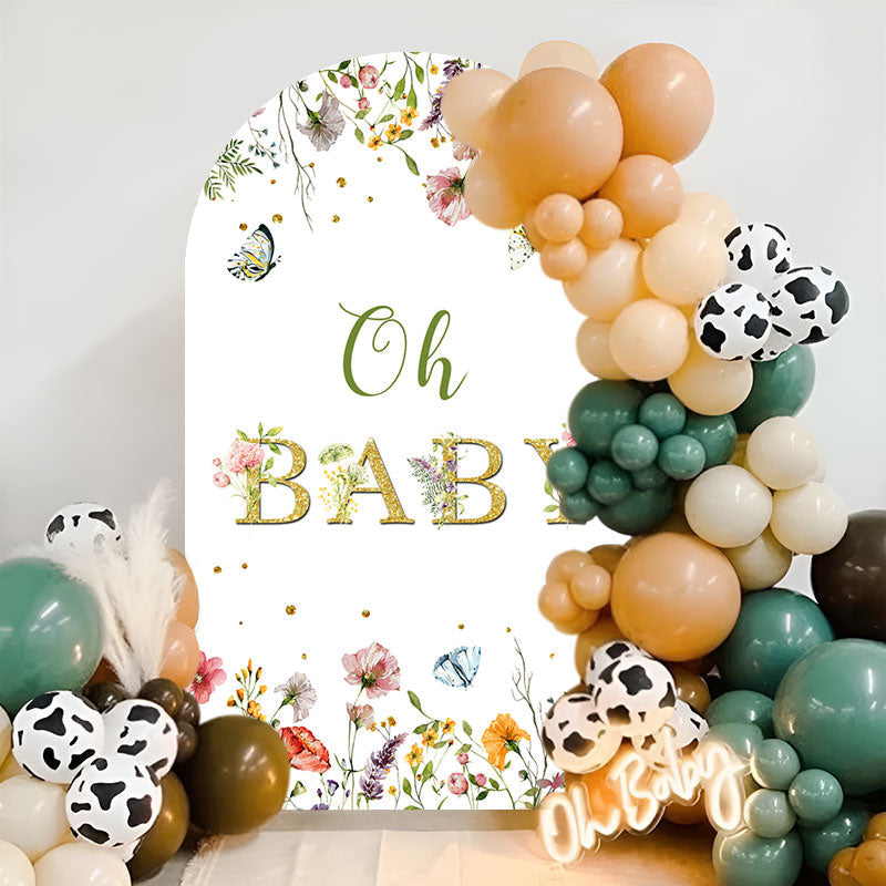 Aperturee - Oh Baby Flowers Butterfly Baby Shower Arch Backdrop