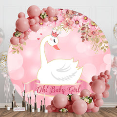 Aperturee - Oh Baby Girl Pink Swan Round Gender Reveal Backdrop