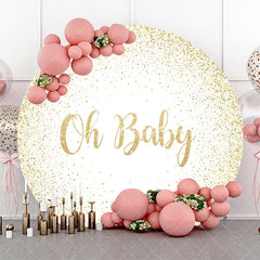 Aperturee - Oh Baby Gold White Round Backdrop For Gender Reveal