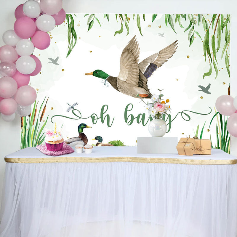 Aperturee - Oh Baby Green Leaves Duck Gender Reveal Backdrop