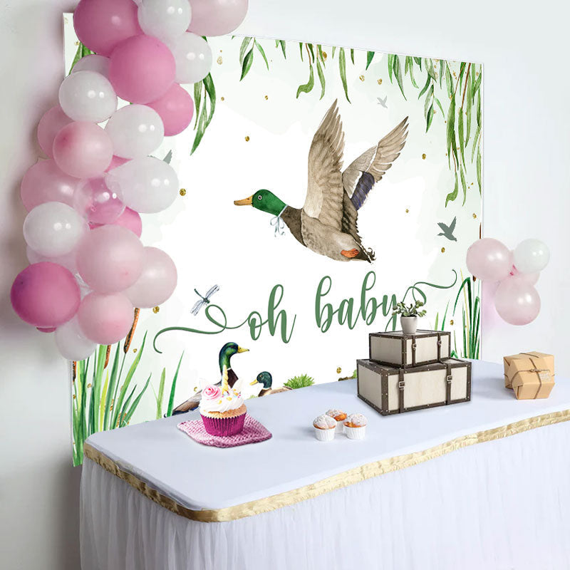 Aperturee - Oh Baby Green Leaves Duck Gender Reveal Backdrop