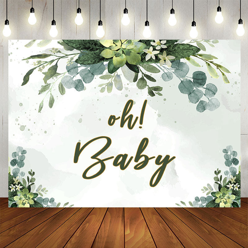 Aperturee - Oh Baby Green Plant Baby Shower Backdrop for Photos