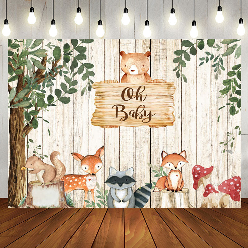 Aperturee - Oh Baby Green Tree Cute Animals Birthday Backdrop