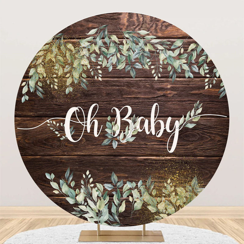 Aperturee - Oh Baby Greenery Wood Round Gender Reveal Backdrop