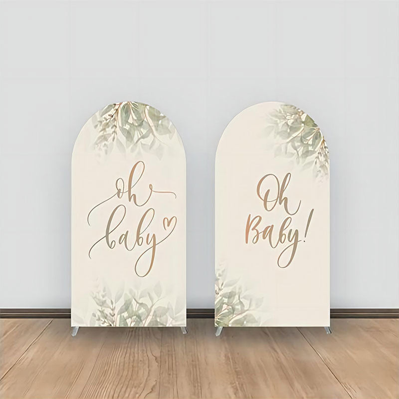 Aperturee - Oh Baby Khaki Green Leaves Baby Shower Arch Backdrop