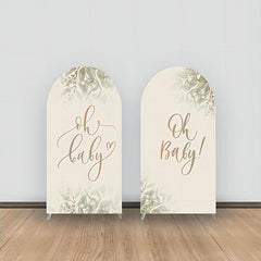 Aperturee - Oh Baby Khaki Green Leaves Baby Shower Arch Backdrop