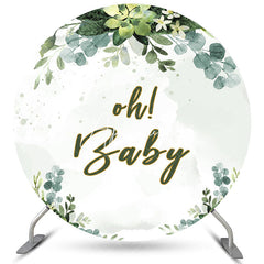 Aperturee Oh Baby Light Green Leaves Round Baby Shower Backdrop