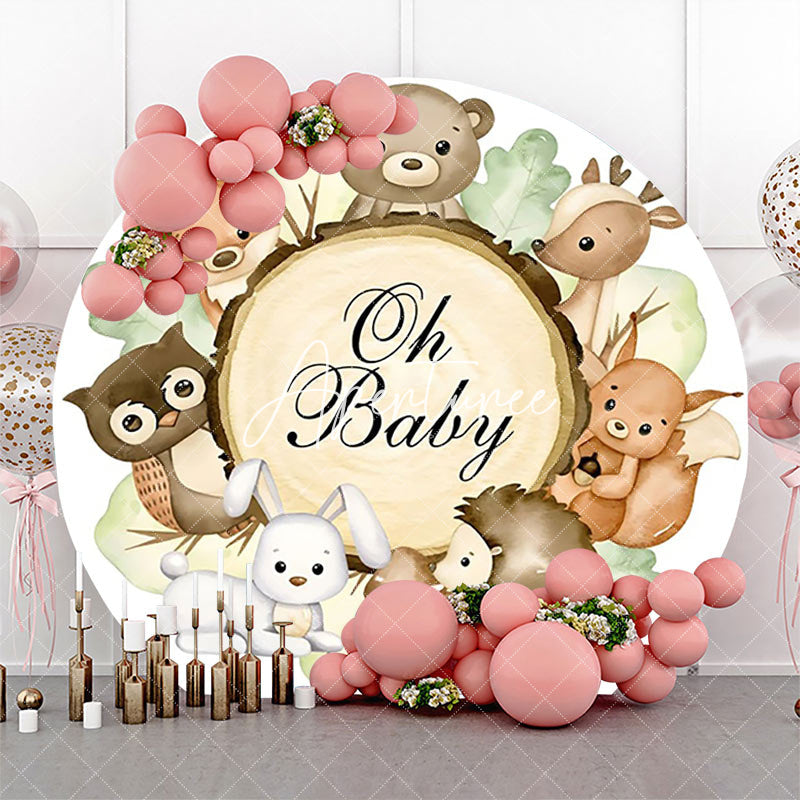 Aperturee - Oh Baby Lovely Animals Tree Stump Round Backdrop