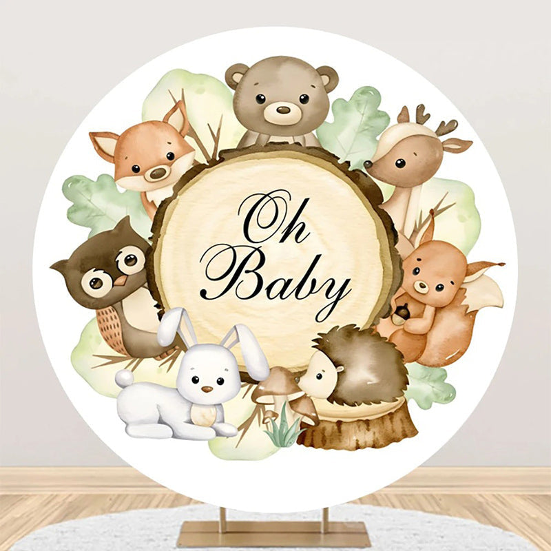 Aperturee - Oh Baby Lovely Animals Tree Stump Round Backdrop