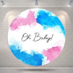 Aperturee Oh Baby Pink Blue Ink Round Baby Shower Backdrop