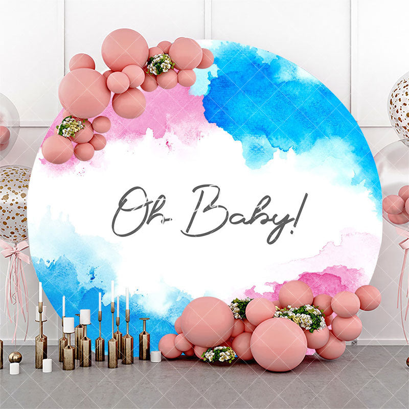 Aperturee Oh Baby Pink Blue Ink Round Baby Shower Backdrop