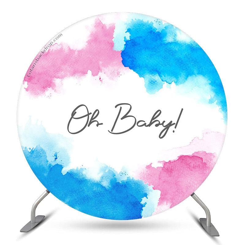 Aperturee Oh Baby Pink Blue Ink Round Baby Shower Backdrop