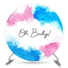 Aperturee Oh Baby Pink Blue Ink Round Baby Shower Backdrop