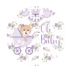 Aperturee - Oh Baby Purple Bear Round Baby Shower Backdrop