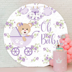 Aperturee - Oh Baby Purple Bear Round Baby Shower Backdrop