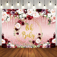 Aperturee - Oh Baby Red Pink Floral Leaf Gender Reveal Backdrop