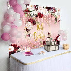 Aperturee - Oh Baby Red Pink Floral Leaf Gender Reveal Backdrop