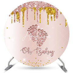 Aperturee Oh Baby Rose Gold Glitter Feet Round Baby Shower Backdrop