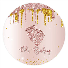 Aperturee Oh Baby Rose Gold Glitter Feet Round Baby Shower Backdrop