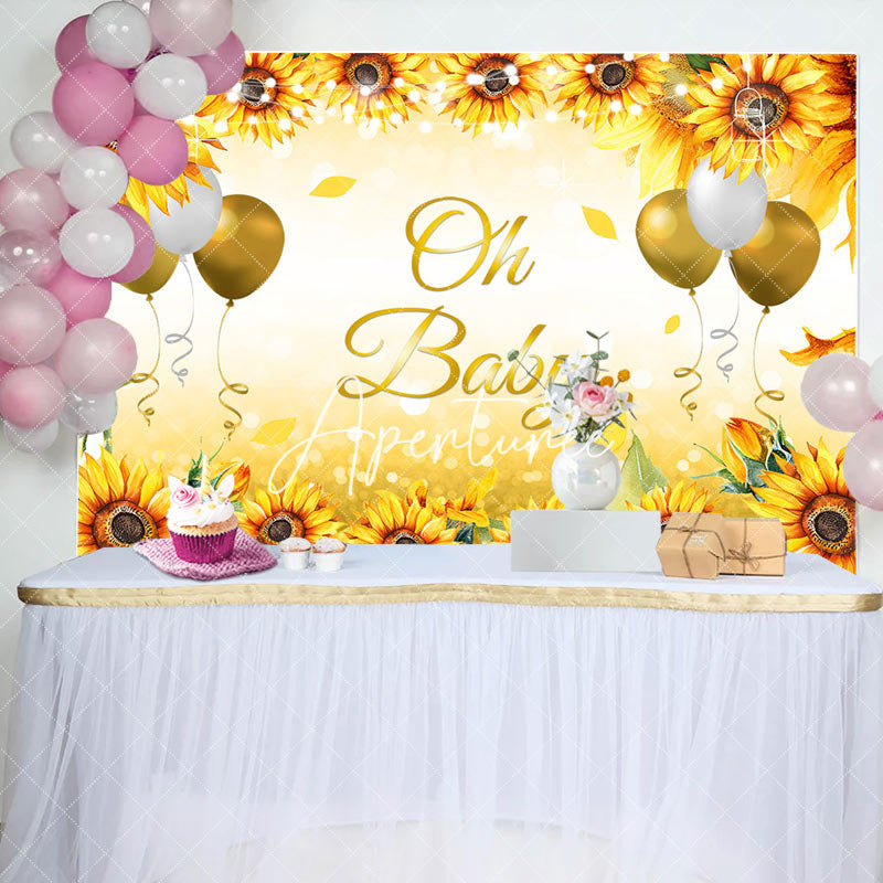 Aperturee - Oh Baby Sunflower Balloons Gender Reveal Backdrop