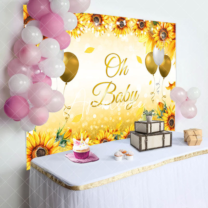 Aperturee - Oh Baby Sunflower Balloons Gender Reveal Backdrop