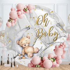 Aperturee - Oh Baby Teddy Bear Round Grey Baby Shower Backdrop