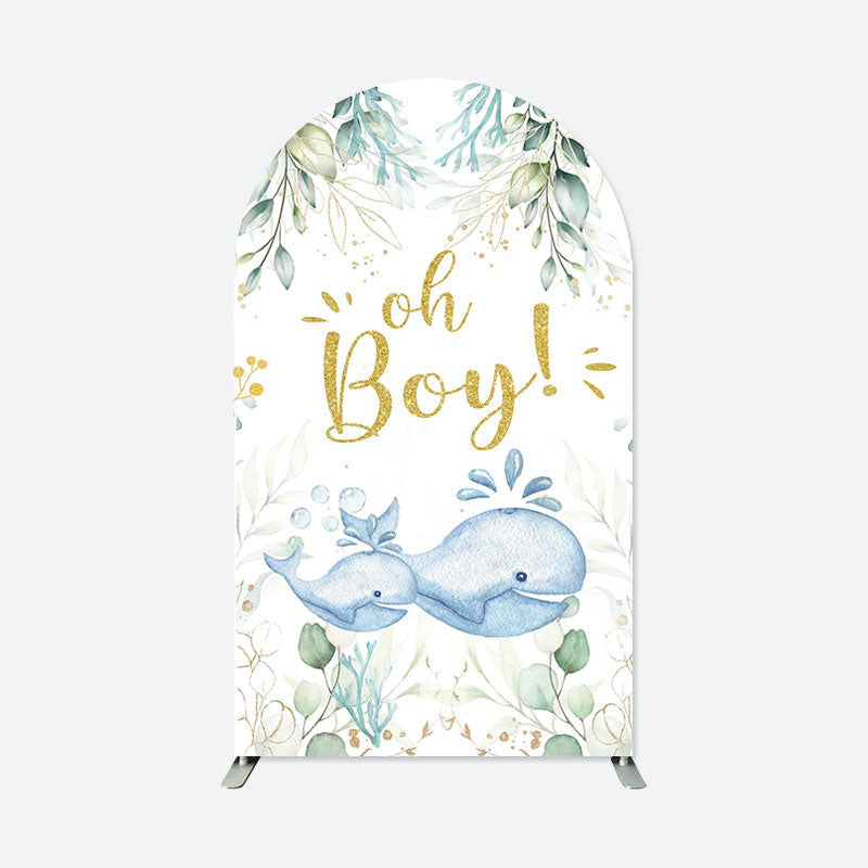 Aperturee - Oh Baby Whale Greenery Double Sided Arch Backdrop