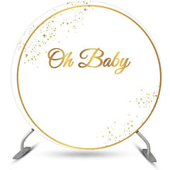 Aperturee - Oh Baby White Gold Round Backdrop For Gender Reveal