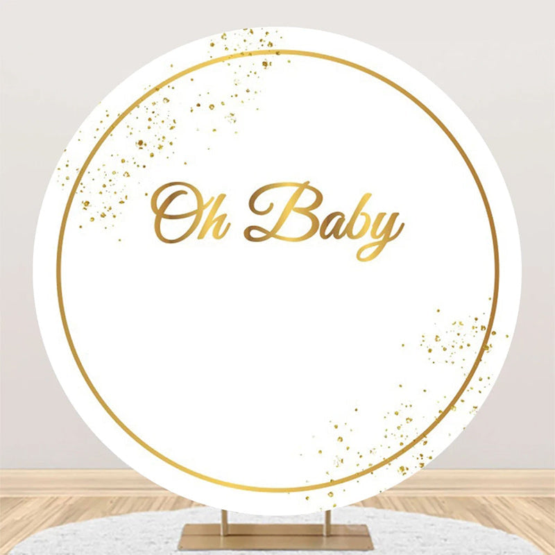 Aperturee - Oh Baby White Gold Round Backdrop For Gender Reveal