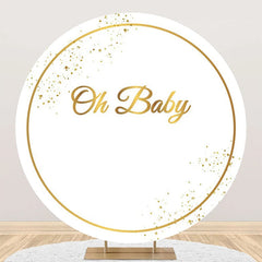 Aperturee - Oh Baby White Gold Round Backdrop For Gender Reveal