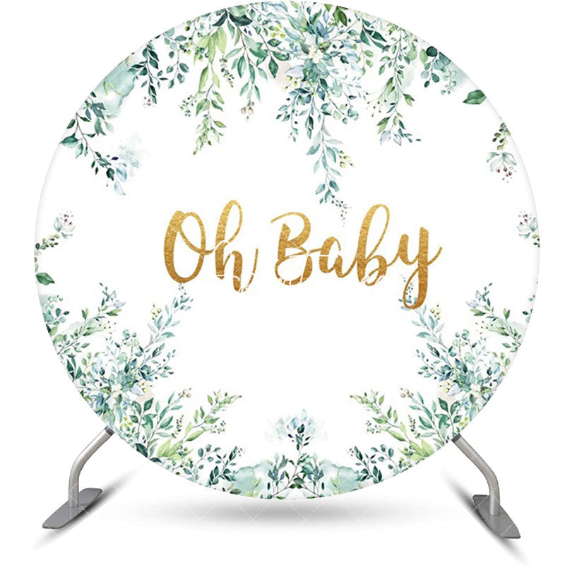 Aperturee - Oh Baby White Greenery Round Gender Reveal Backdrop