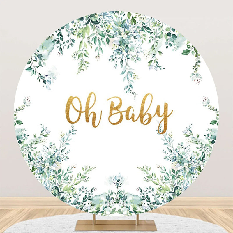 Aperturee - Oh Baby White Greenery Round Gender Reveal Backdrop