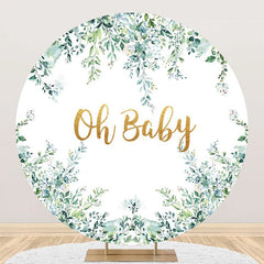 Aperturee - Oh Baby White Greenery Round Gender Reveal Backdrop