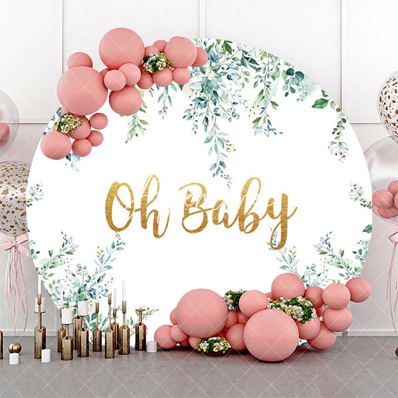 Aperturee - Oh Baby White Greenery Round Gender Reveal Backdrop