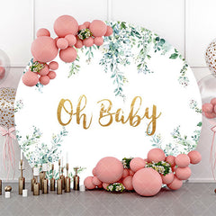 Aperturee - Oh Baby White Greenery Round Gender Reveal Backdrop