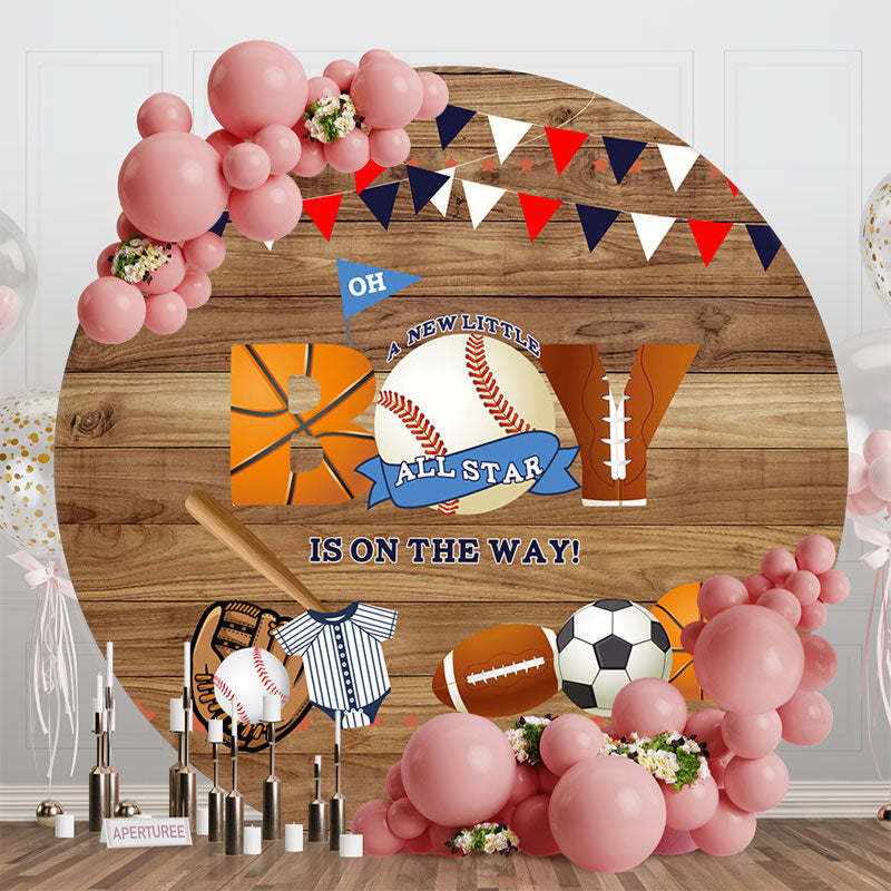 Aperturee - Oh Boy Baseball Wooden Round Baby Shower Backdrop