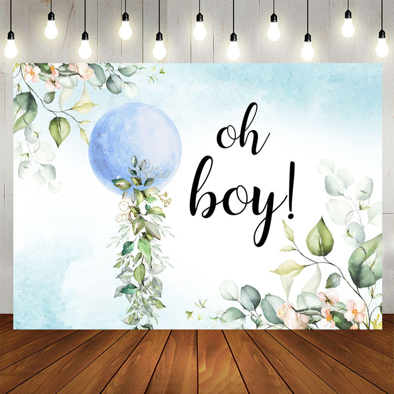 Aperturee - Oh Boy Blue Ball Leaves Baby Shower Backdrop For Party