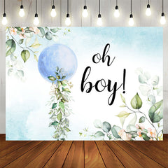 Aperturee - Oh Boy Blue Ball Leaves Baby Shower Backdrop For Party