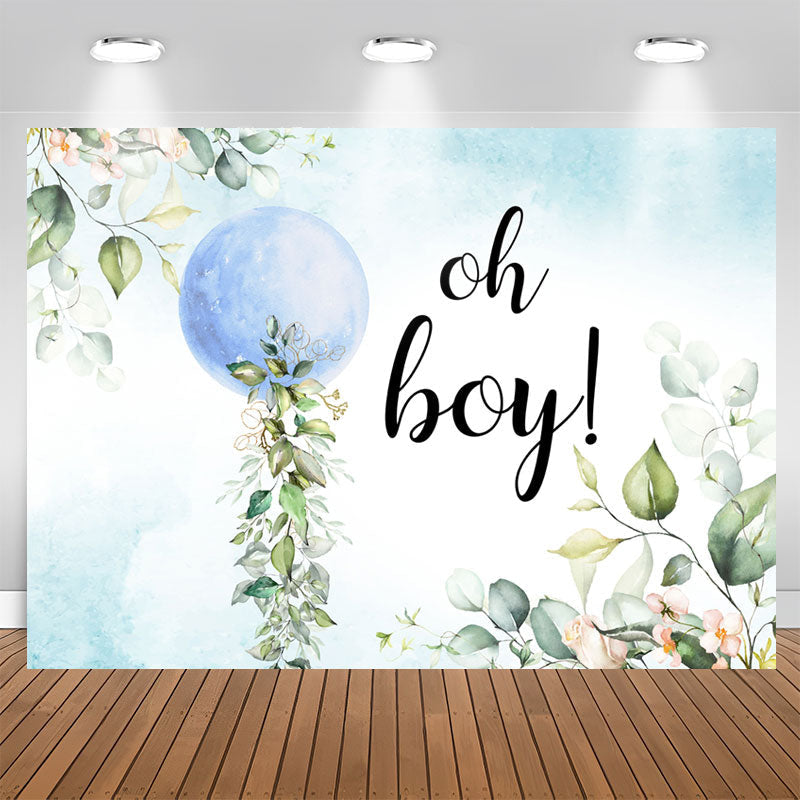 Aperturee - Oh Boy Blue Ball Leaves Baby Shower Backdrop For Party